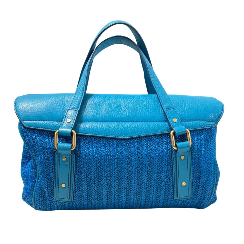 Marc by Marc Jacobs Vintage Woven Satchel Bag Blue Leather Trim Gold Hardware - Picture 2 of 15